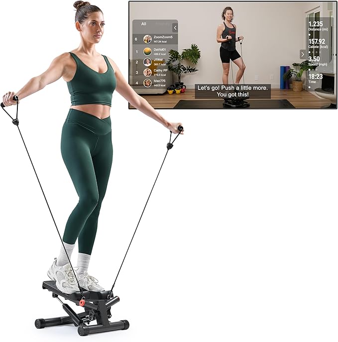 Sunny Health & Fitness Mini Stepper for Exercise at Home, Stair Step Workout Machine with Resistance Band and Over 300lb Weight Capacity, Optional Twist Motion and Free SunnyFit App Connection-StrideForce Fitness