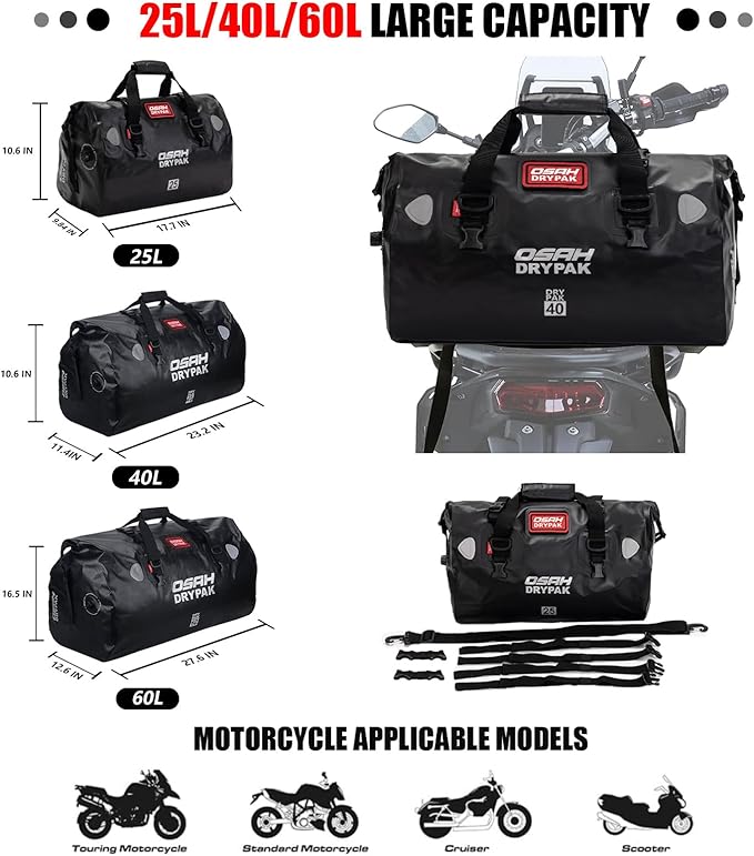 Waterproof Duffel& Luggage Bag - Motorcycle Dry Bag Tail Saddle Bags with Roll Top Closure,Large Storage Space,for Camping, Kayaking, Fishing & Traveling(Orange, 40L)-StrideForce Fitness