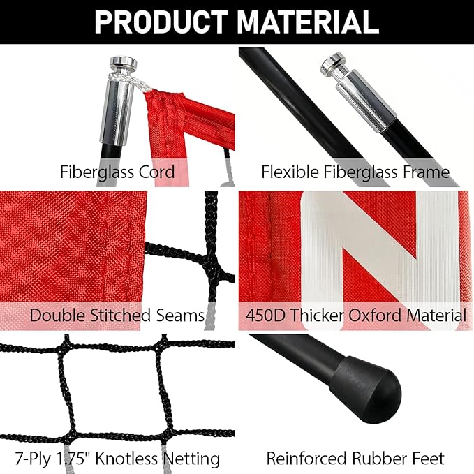 6x6ft Portable Baseball & Softball Net for Hitting，Pitching, Batting and Throwing, with Sturdy Bow Frame,Batting Tee, Ball Caddy and Strike Zone, Middel Size, Great for Kids!-StrideForce Fitness