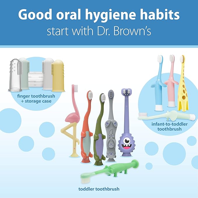 Dr. Brown's ToothScrubber Toddler Toothbrush Set, Monster with Strawberry Flavor Toothpaste