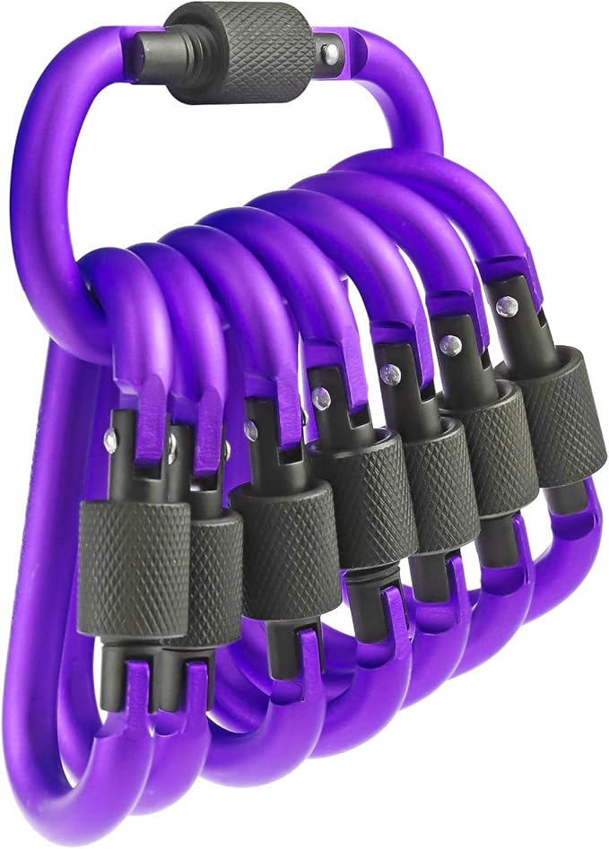 10 Pack Aluminum D Ring Key Rings Hiking Clips Locking Carabiner for Hiking Camping Fishing and Outdoor Use，Clips with Screw Gate Multicolored-StrideForce Fitness