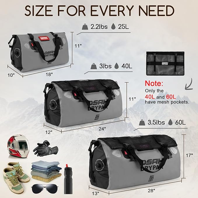 Waterproof Duffel Bag - Motorcycle Dry Bag Tail Bag with Large Storage Space, Waterproof Luggage Duffle Bags with Outer Mesh Zipper Pocket for Camping, Kayaking, Fishing & Traveling-StrideForce Fitness