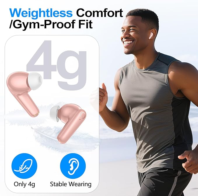 kurdene Wireless Earbuds Bluetooth 5.4 Headphones 60H Playtime Deep Bass Stereo Ear Buds with Mic Comfort Lightweight in Ear Earphones for Workout/Running Pink-StrideForce Fitness