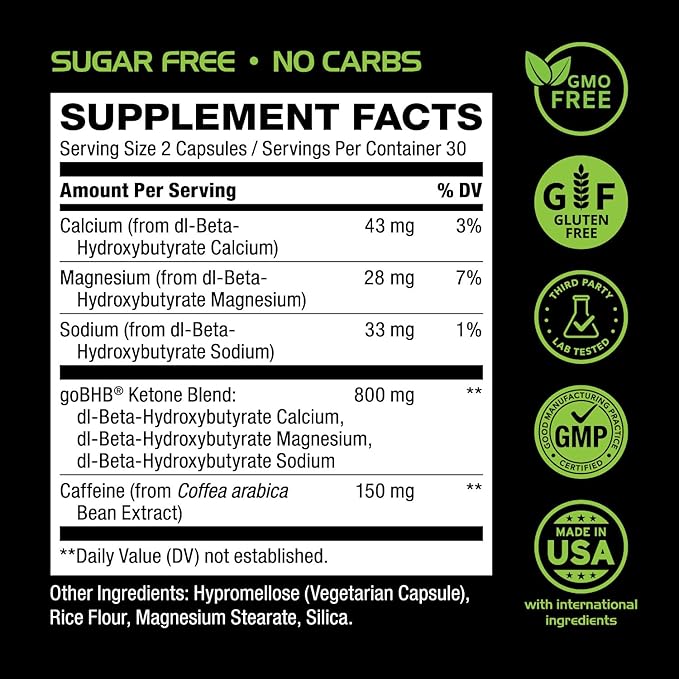 Keto BHB Exogenous Ketones Supplement - BHB Science Keto Diet Pills with Patented goBHB and Caffeine for Natural Energy Focus Body Sculpting & Ketosis Support - Vegetarian & Non-GMO (1 Month Supply)-StrideForce Fitness