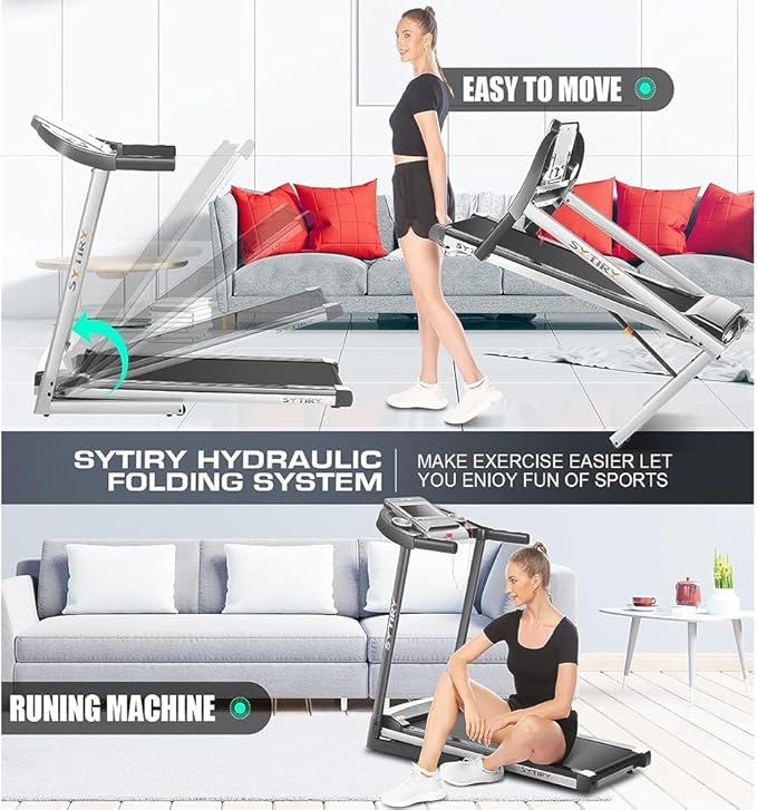 SYTIRY Treadmills for Home with TV Screen and WiFi,Smart Foldable Treadmill Machine,3D Virtual Sports Scene,HiFi Speakers,Popular APP for Social Networking,Video,and Search,Walking Treadmill-StrideForce Fitness