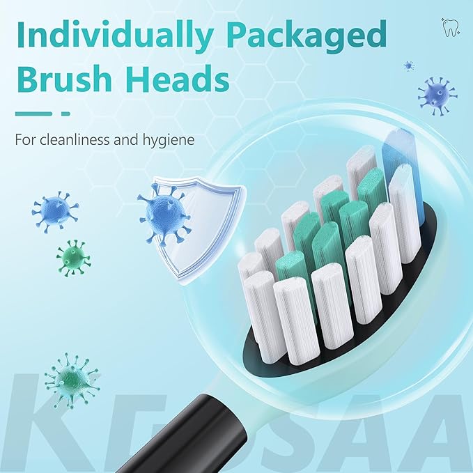 Replacement Toothbrush Heads for Philips Sonicare Electric Toothbrush Black, 2-in-1 Tongue Cleaner, 6 Pack, Mint Green, Suitable for Philips Sonicare Heads, C2, C1, C3, W1, W2, W3, G1, G2, G3