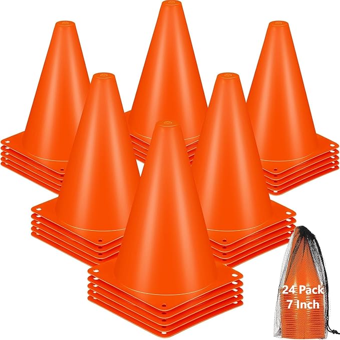 Cones Sports for Kids, Small Training Cones Set for Soccer Practice, 24 Pack 7 Inch Agility Field Cone Marker for Football Basketball Drills, Plastic Multi color Baseball Cone for Outdoor Indoor Games-StrideForce Fitness