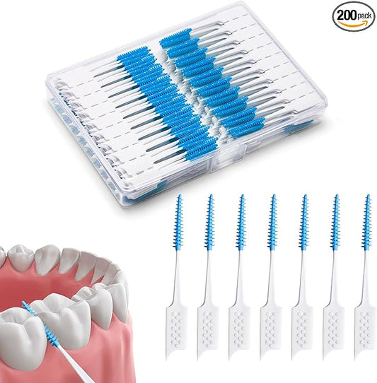 200 Pieces Interdental Brushes,Braces Brush with Silicone Head,Dental Tooth Flossing Toothpick Cleaners Tooth Tool (200PCS Blue)
