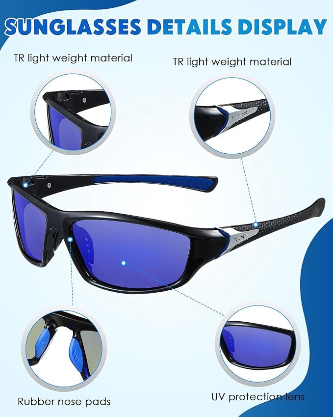 Frienda 6 Pack Polarized Sport Sunglasses for Men Multipack Fit over Glasses Pack Lot Set Men's Sport Fishing Eyeglasses-StrideForce Fitness