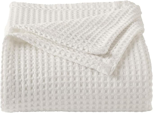 100% Cotton Waffle Weave Queen Bed Blanket | Soft, Breathable, and Lightweight Blanket for All-Seasons | Perfect for Layering | Brielle Collection (King, Ivory)-StrideForce Fitness