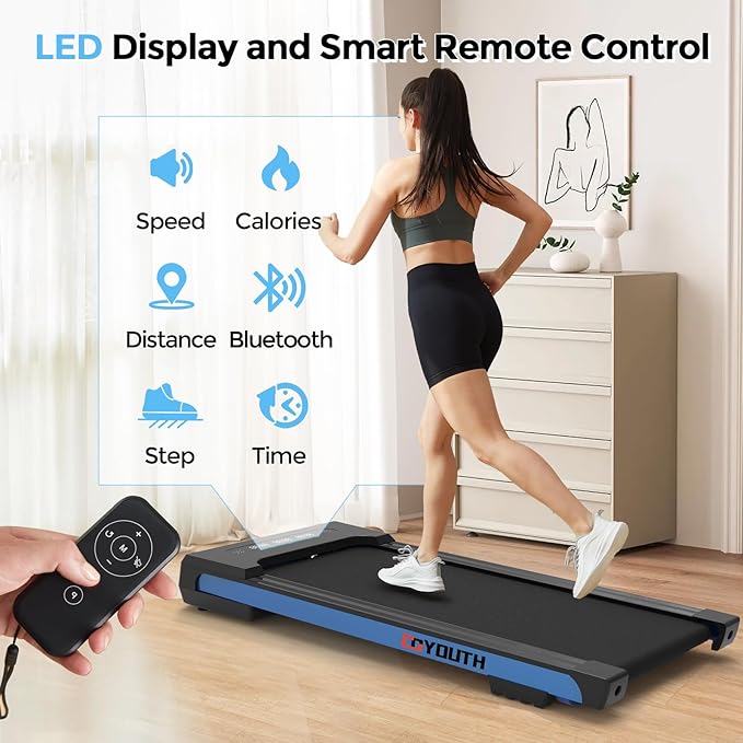 GOYOUTH Walking Pad Treadmill, Under Desk Treadmill for Home Office, Wide Belt Compact Treadmills 300 lbs Capacity, 2.25HP Shock-Absorbing Walking Jogging Running Machine Remote Included-StrideForce Fitness