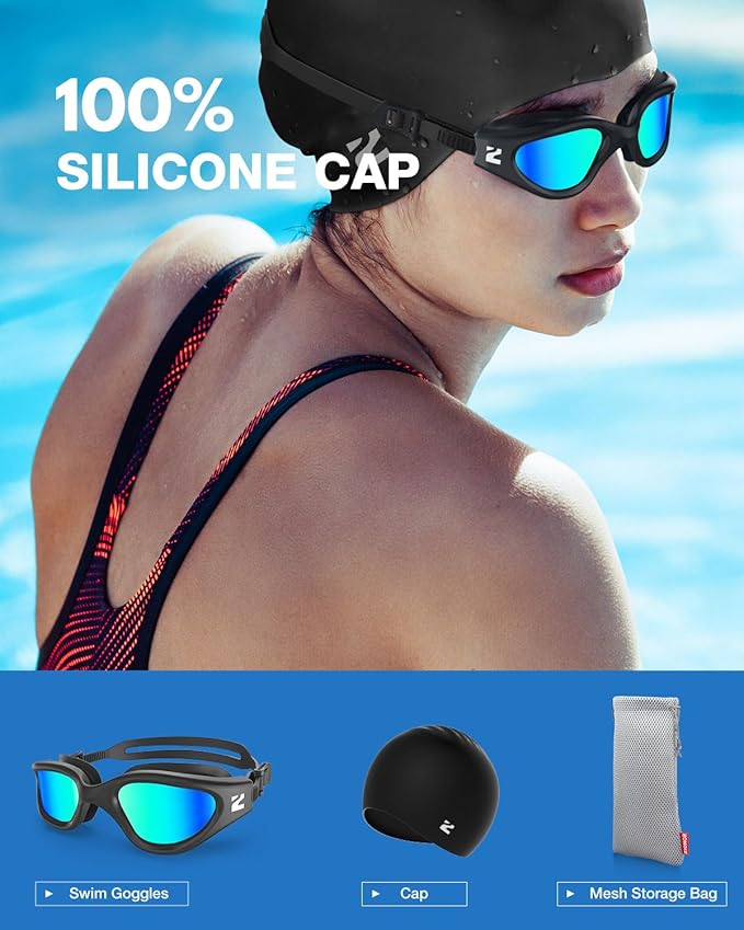 ZIONOR G1 Lite Swim Goggles with Swim Cap Comfortable Anti-fog Swimming Goggles Cap Set for Adult Men Women-StrideForce Fitness