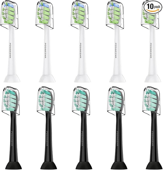 Replacement Toothbrush Heads for Philips Sonicare Replacement Brush Heads Compatible Electric Toothbrush Heads, 10 Pack, Black White