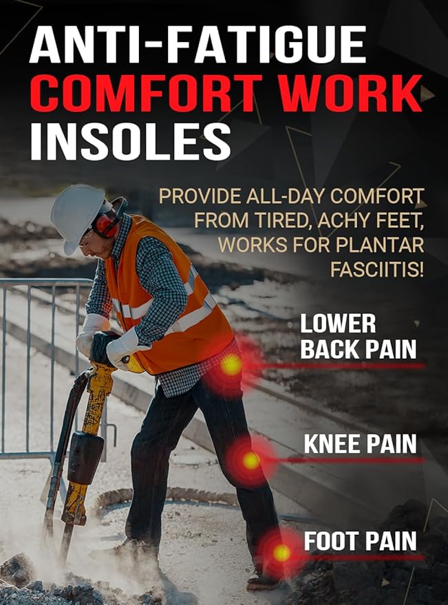 Work Pro Comfort Insoles - Shock Absorption - Low Arch - Cushioning Anti Fatigue Shoe Insert Men Women - Non-Slip - Soft Comfortable Work Boot Insoles - Foot Pain Relief (S, Black)-StrideForce Fitness