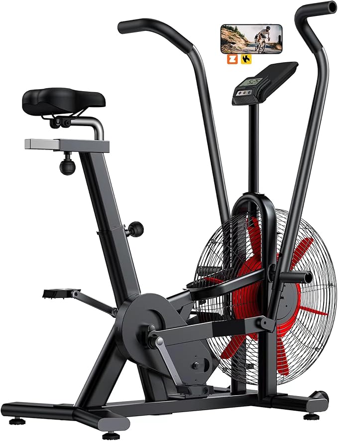 Air Bike, Wenoker Exercise Bike Air Resistance Stationary Bike for Home, Indoor Bike with Dual Action Handlebars, APP Connection Customizable Monitor-StrideForce Fitness