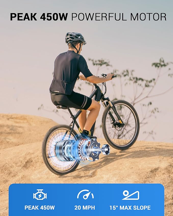 Electric Bike for Adults,36V Built-in Invisible Removable Battery,350W Brushless Motor(Peak 450W) Electric Mountain Bike,26" Tires&Front Fork Suspension,UL Certified 7-Speed-StrideForce Fitness