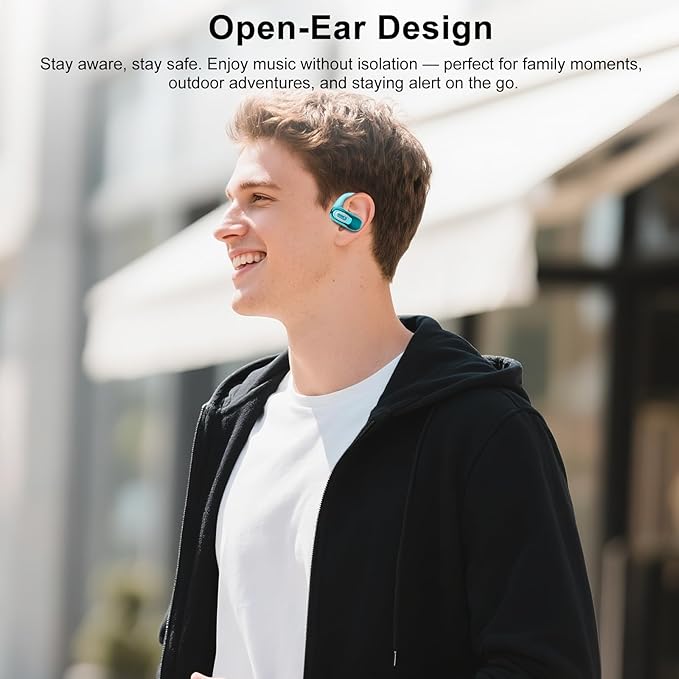 Open Ear Headphones, Bluetooth 5.4 Earbuds, 50H, Air Conduction Ear buds, HD Stereo Bass Over Ear Earphones with Earhooks, Ultra-Comfort Secure Fit, IPX7 Waterproof Headset for Working Sports, Blue-StrideForce Fitness