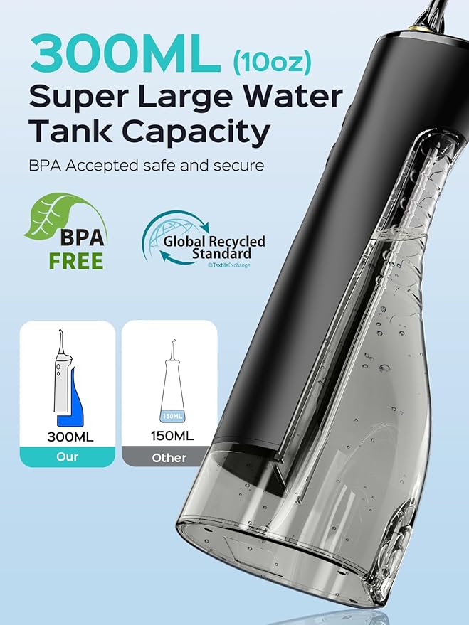 COSLUS Portable Water Flosser for Teeth: 10 Pressure Settings Professional Water Dental Pick for Orthodontic, Braces & Sensitive Gums - Cordless for Travel Use, for Adults Teens, BPA-Free, E40