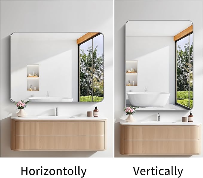FORBATH 40x48 Inch Silver Bathroom Mirror for Over Sink, Large Rectangular Wall Mirror with Metal Frame, Rounded Corners for Bathroom, Bedroom, Entryway Decor (Horizontal or Vertical)-StrideForce Fitness