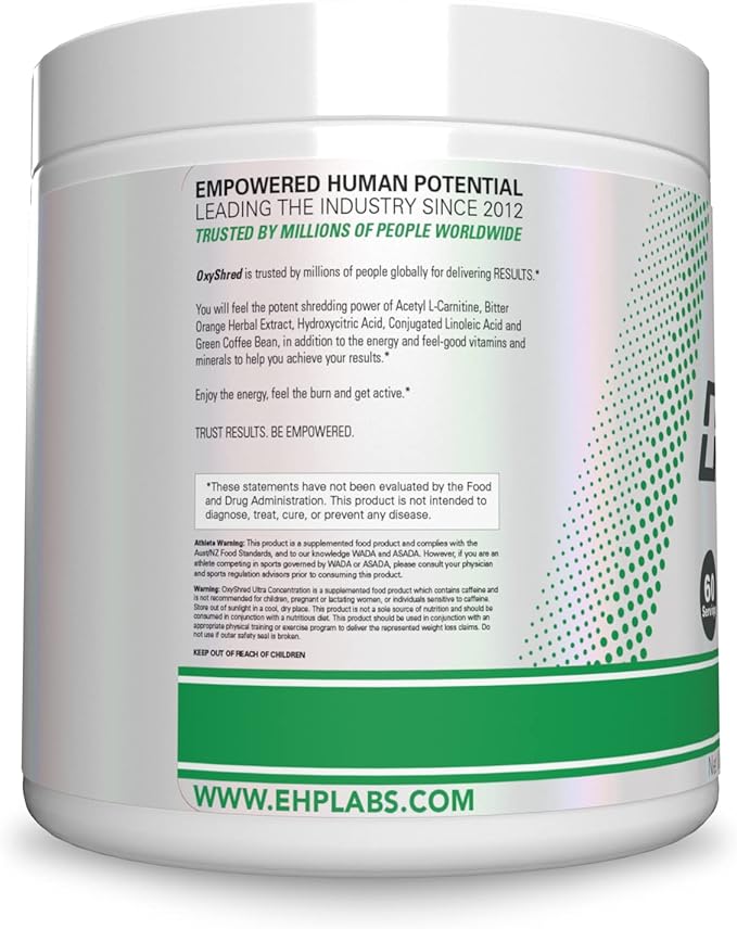 EHP Labs OxyShred Pre Workout Powder - Preworkout Powder with L Glutamine & Acetyl L Carnitine, Energy Boost Drink - Kiwi Strawberry, 60 Servings-StrideForce Fitness