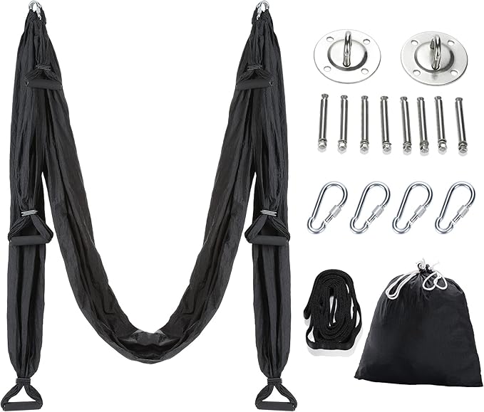 ZELUS Aerial Yoga Swing Sling Strong Yoga Hammock Kit Set Trapeze Inversion Equipment Include 2 Extensions Straps and Ceiling Mounting Kit-StrideForce Fitness