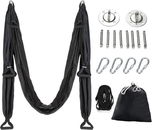 ZELUS Aerial Yoga Swing Sling Strong Yoga Hammock Kit Set Trapeze Inversion Equipment Include 2 Extensions Straps and Ceiling Mounting Kit-StrideForce Fitness