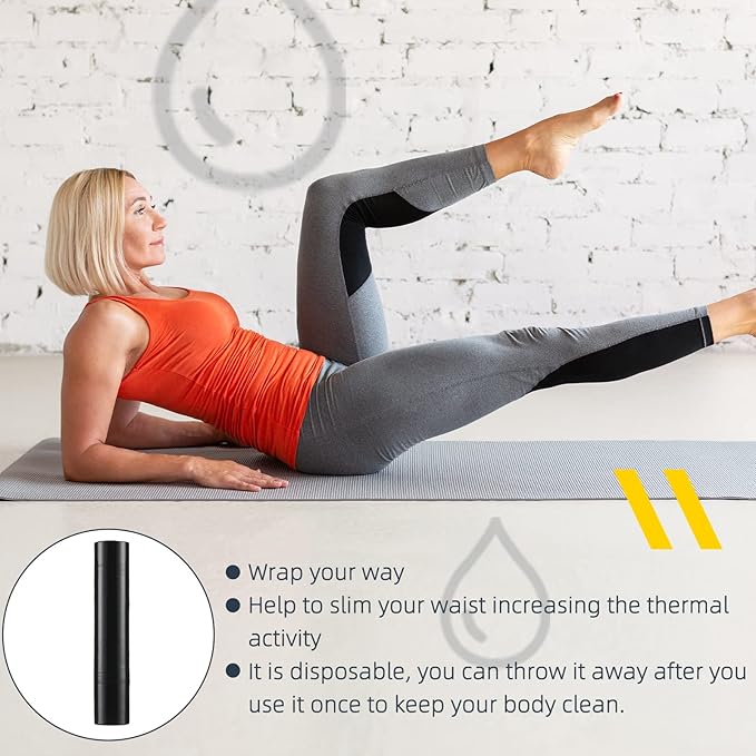 60 Meters Black Osmotic Plastic Body Wrap, Workout and Sweat Enhancer Stomach Wrap Body Wrap Film Applicator Power Wrap(4 Rolls)-StrideForce Fitness