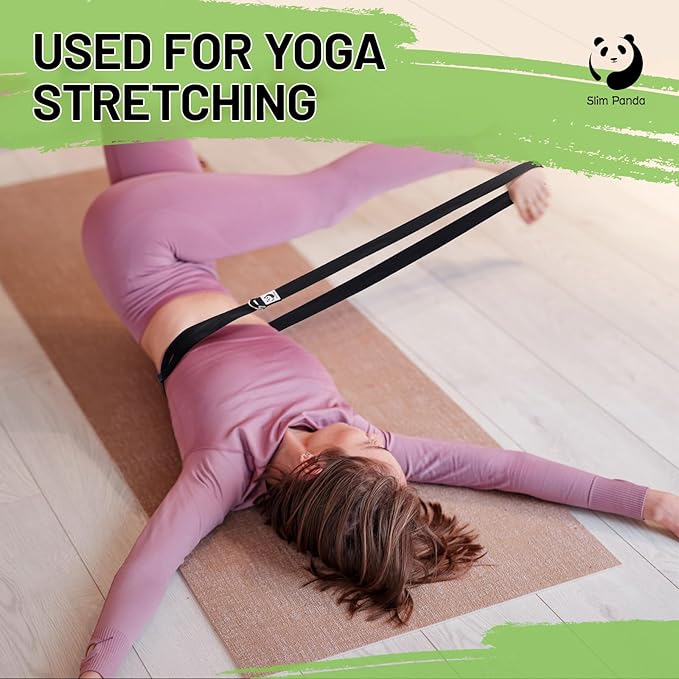 Slim Panda Yoga Strap for Stretching,Cotton Yoga Strap with Adjustable D-Ring Buckle,Non-Elastic Yoga Belt for Pilates,Gym Workouts,Physical Therapy,Improve Flexibility-StrideForce Fitness