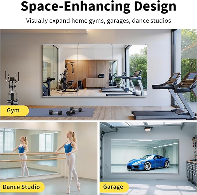 Home Gym Mirror - 60x40 Inch, 3PCS Frameless Tempered Glass Full Body Mirror for Wall Mount - Ideal for Yoga, Workout, Bedroom, Dance Studio (Silver)-StrideForce Fitness
