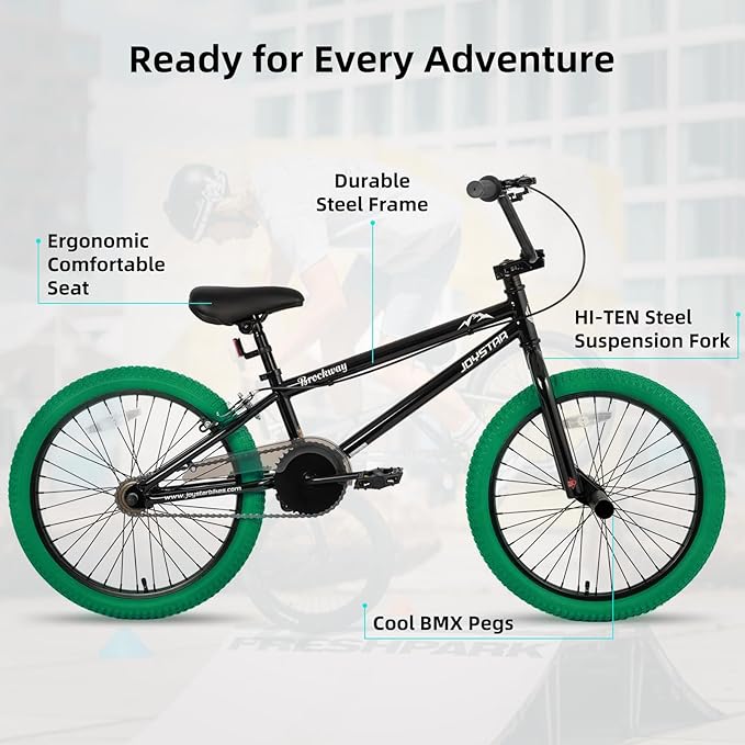 JOYSTAR Brockway Freestyle Kids BMX Bikes 20" 24" Kids Bicycles for 6-14 Years Old Boys Girls and Beginner-Level Riders 2 Pegs Multiple Colors-StrideForce Fitness