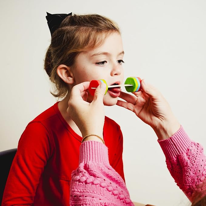 TalkTools Lip Gym with 100 Tongue Depressors - Fun Lip Fitness Program - Teaches/m, b, p/, Assists with/r/Production - Quick Reference Chart - Fits Standard ⅝” Tongue Depressors - No Harmful Toxins