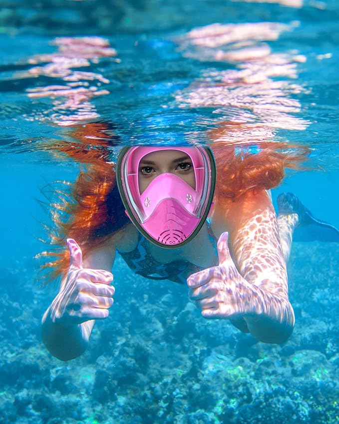 QingSong Full Face Snorkel Mask for Adults, Snorkeling Gear with Camera Mount, 180 Degree Panoramic View Snorkel Set Anti-Fog Anti-Leak-StrideForce Fitness