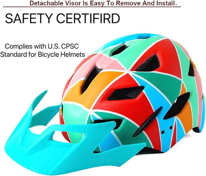 Kids Bike Helmet,Bavilk Kids Boys Girls Bike Helmets with LED Light Detachable Visor Children Youth Teen Multi-Sport for Skating Cycling Scooter Skateboard Adjustable & Lightweight 19.7"-22.4"-StrideForce Fitness