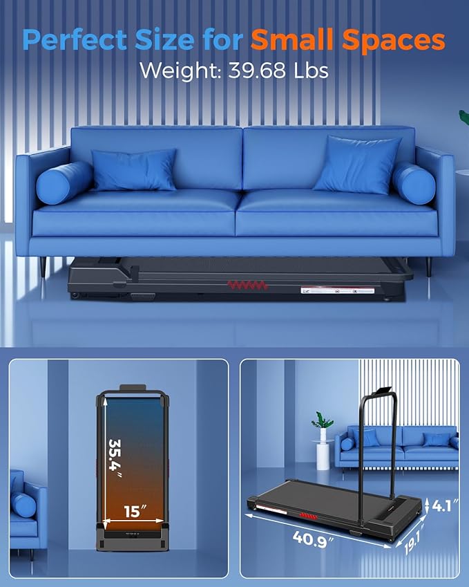 Portable Foldable Treadmills for Home, Small Folding Treadmill for Home Office with 300 LBS Capacity, Walking Running Exercise Electric Compact Treadmill with LED Display-StrideForce Fitness