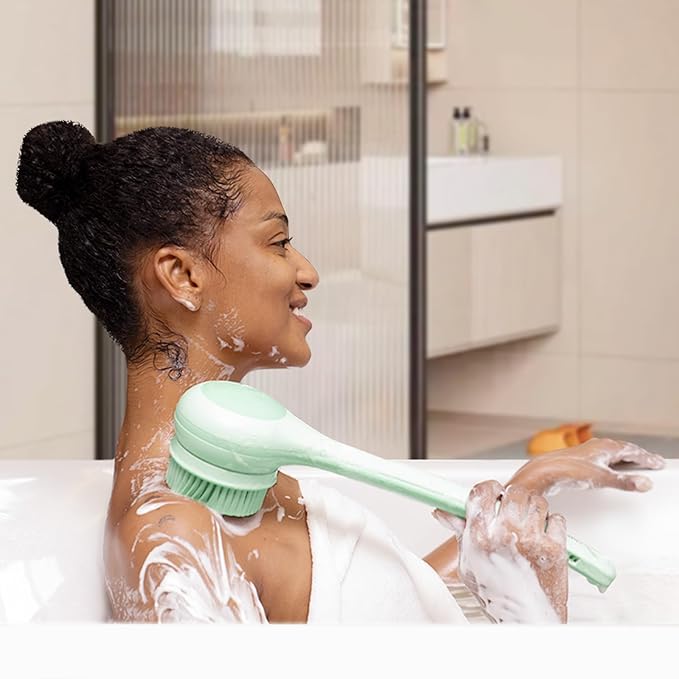 Electric Body Brush Back Scrubber for Shower, Waterproof Long Dual Handle Power Body Scrubber with 3 Heads, Rechargeable Bath Brush & 2 Speeds, for Cleansing, Exfoliating and Massaging Skin-StrideForce Fitness