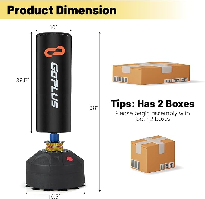 Goplus Freestanding Punching Bag, 220LBS Heavy Boxing Bag with Gloves, Shock Absorber, 12 Suction Cup Base, Kickboxing Bag with Stand for Adults Youth Men Women Home Gym-StrideForce Fitness