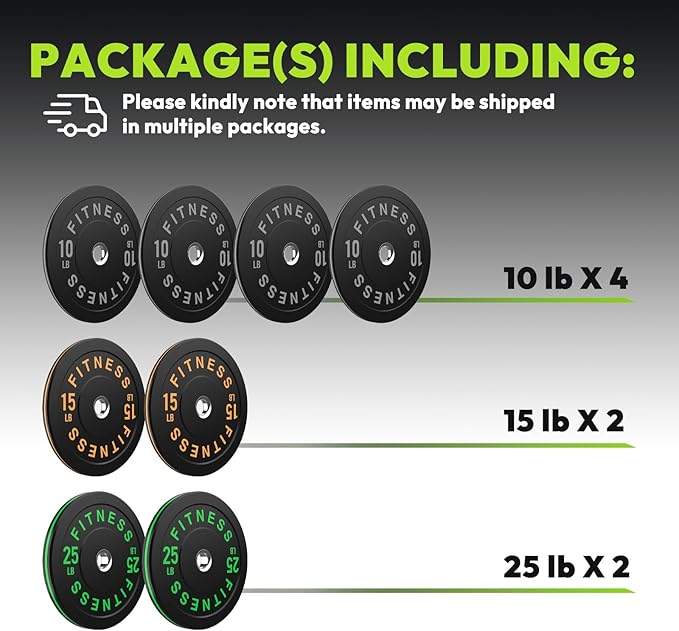 Rubber Weight Plates, Olympic Bumper Plate Set 2-Inch, 45/100 / 160/190 / 260/300 lb Barbell Weights for Home Gym, Colored Standard Strength Training Plates for Weightlifting-StrideForce Fitness