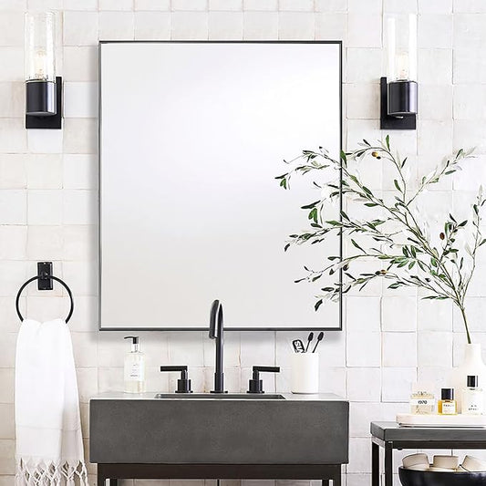 24x32 Inch Black Bathroom Mirror for Wall, Aluminum Frame Rectangle Rectangular Vanity Mirror, Modern Large for Bedroom, Living Room, Horizontal or Vertical-StrideForce Fitness