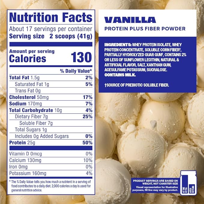 Premier Protein Powder Plus Fiber, 25g Protein, 7g Fiber, Vanilla, No Added Sugar,17 Servings-StrideForce Fitness