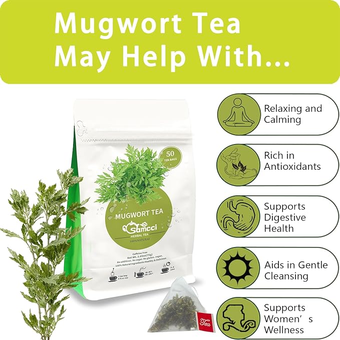 Samcci - Mugwort Tea Bag, 50 Teabags - 100% Natural Dried Mugwort leaves - No Sugar, No Caffeine, No Gluten, Vegan - Rich In Antioxidants-StrideForce Fitness