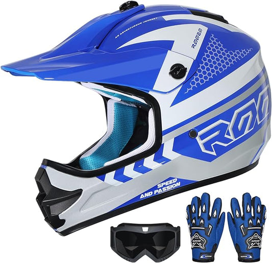 Youth Dirt Bike Helmet DOT Certified - Full Face Motorcycle Helmet for Off-Road, ATV, Street Riding, Includes Adjustable Goggles & Protective Gloves-StrideForce Fitness