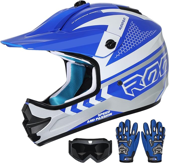Youth Dirt Bike Helmet DOT Certified - Full Face Motorcycle Helmet for Off-Road, ATV, Street Riding, Includes Adjustable Goggles & Protective Gloves-StrideForce Fitness