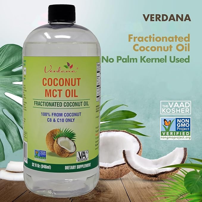 Verdana Food Grade MCT Oil 32 oz – for Keto Coffee, Unflavored Natural Oil Pulling Mouthwash & Massage - 100% Coconut Derived Fractionated Oil – Medium Chain Triglycerides C8 C10 –Non-GMO, Kosher