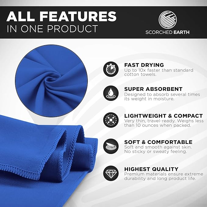 ScorchedEarth Microfiber Travel & Sports Towel Set (Royal Blue) - XL Set (39x70.5 & 12x24)-StrideForce Fitness