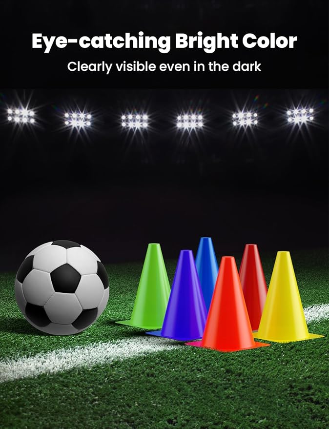 GHB Soccer Cones 7" 9" of 12 24 Pack Disc Soccer Sport Cones Training Field Marker Agility Cones for Basketball, Coaching, Practice Equipment Includes Drills Guide-StrideForce Fitness