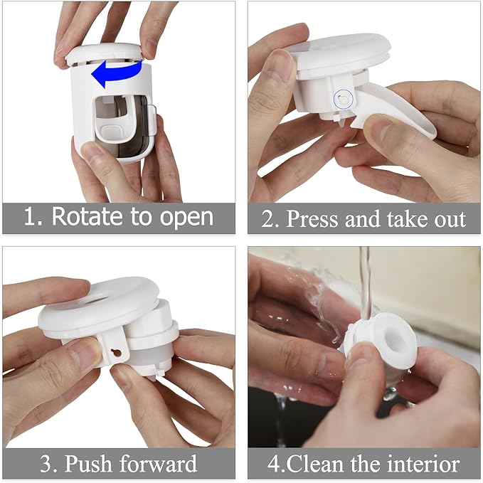 4 Pack Toothbrush Holder Wall Mounted with Cover for Bathroom, Mini Toothbrush Storage Organizer for Shower, Self Adhesive Toothbrush Hanger with Automatic Toothpaste Squeezer Dispenser