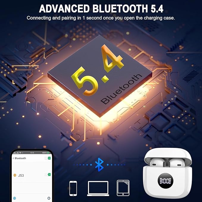 Wireless Bluetooth 5.4 Earbuds, Ear Buds LED Power Display Headphones 6D Stereo, Bluetooth Earbuds in-Ear Noise Cancelling Mic, 40H Playback Mini Case IP7 Waterproof Sports Earphones for Android iOS-StrideForce Fitness