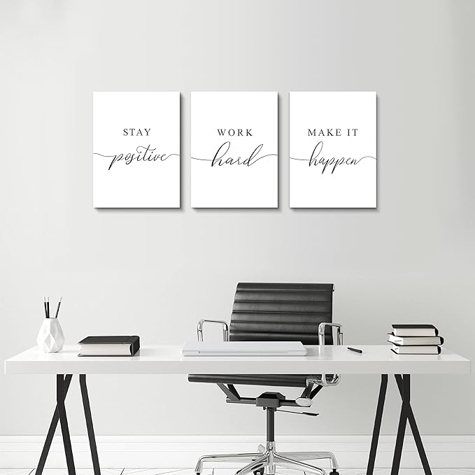 Framed Canvas Wall Art Positive Quote, Office Art, White Large Poster, Motivational Artwork Set of 3 Prints, Inspirational Poster Prints (G-3pcs,12x16inchx3pcs)-StrideForce Fitness