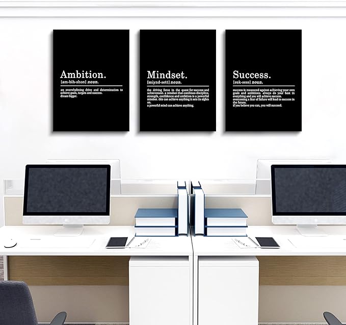 Inspirational Canvas Painting Wall Art -EPHANY ART - Mindset Quotes Prints, Motivational Wall Art Success Framed Entrepreneur Poster Positive Quotes Wall Poster for Home Office Workplace (M-3pcs,24x36inchx3pcs)-StrideForce Fitness
