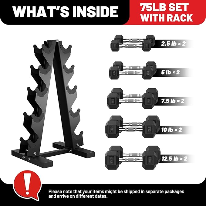 PAPABABE Hex Dumbbell Sets with Rack, 60-550lb Rubber Coated Dumbbell Weight Set and Storage Rack, Multiple Options Hand Weights for Strength Training-StrideForce Fitness